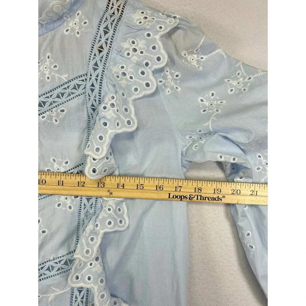 Ultra Pink Powder Blue Eyelet Ruffle Button-Up Blouse - Picture 6 of 9